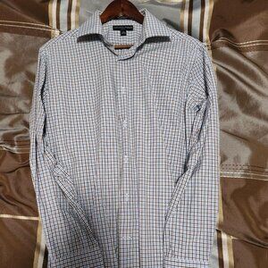 Mens Slim Fit Blue Check Dress Shirt by Saks Fifth Avenue